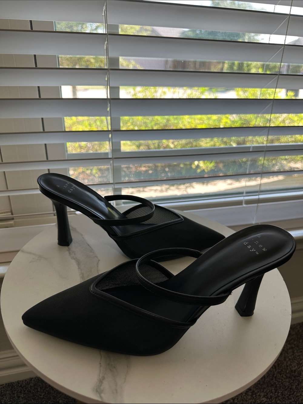 a new day Black Pointed Toe Strap Heeled Mules
